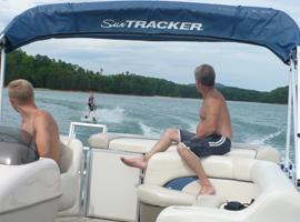 Two men relaxing on boat